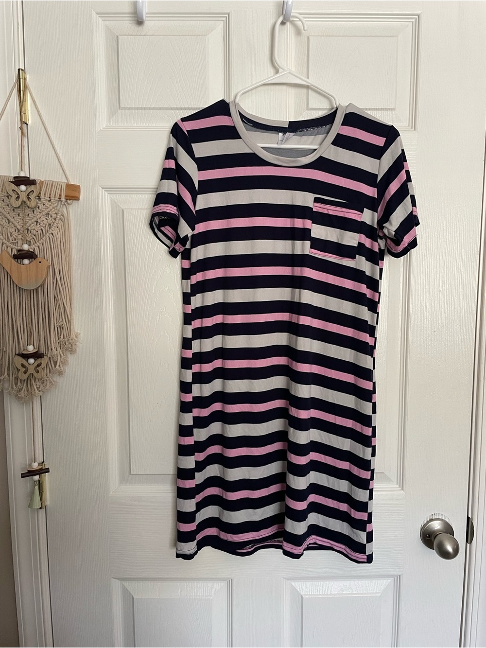 Real Essentials size Small Navy, Grey & Pink Striped Tee Dress